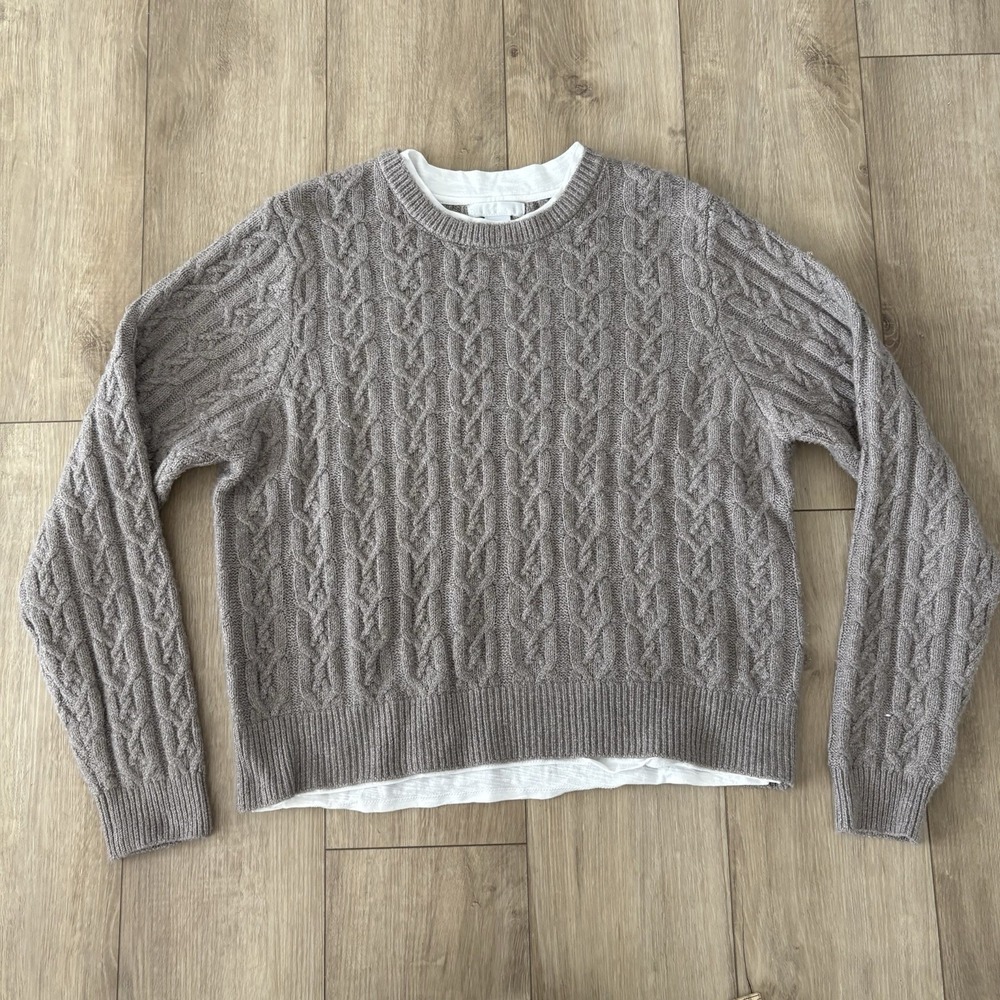Design History Women's Sweater Layered‎ Gray Cable Knit Super Soft Large L
